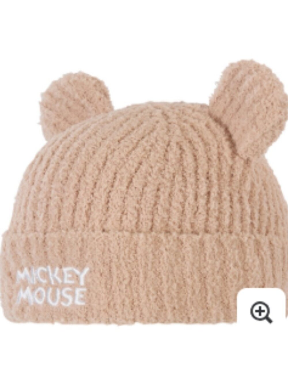 Disney Fuzzy Beige Mickey Mouse Beanie Hat with Ears Tan White